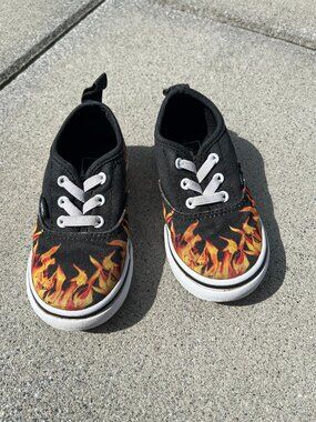 flame print slip-on toddler vans